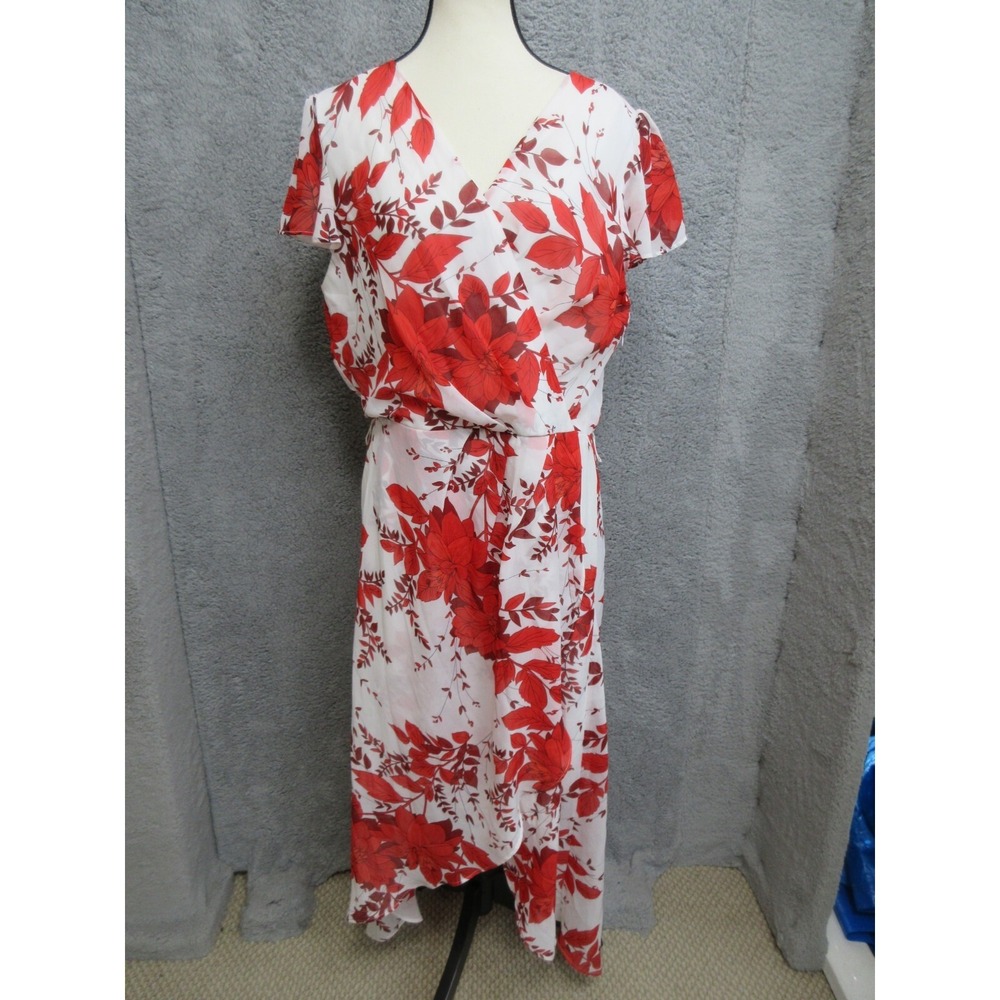 DR‎ Collection Dress Womens 12 Red Floral Ruffled Fairycore Cottagecore Whimsy